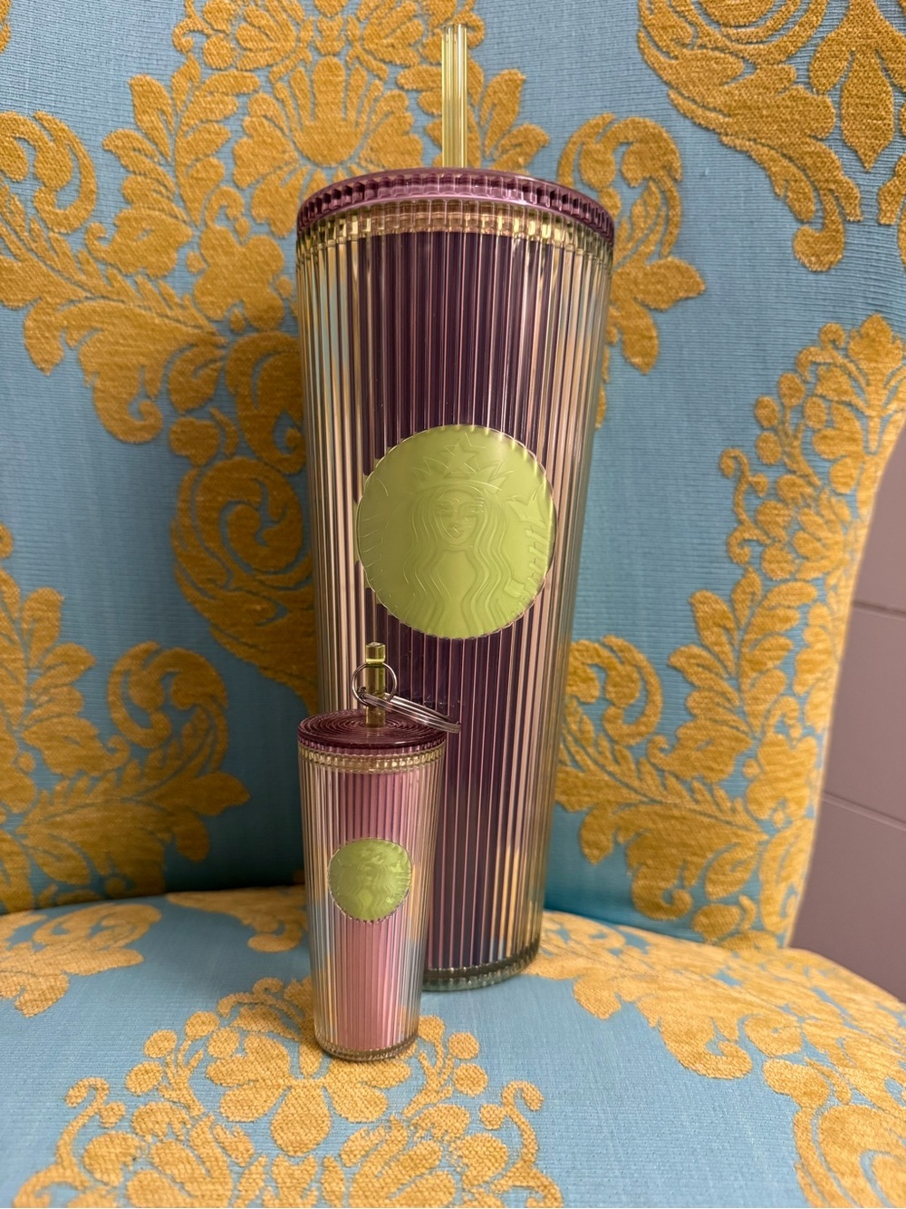 NWT Starbucks 24 oz Iridescent Purple Tall Tumbler & Cold Cup Keychain